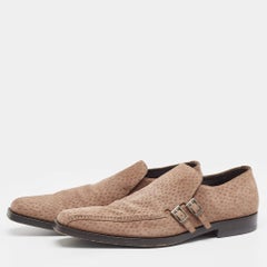 Prada Brown Textured Suede Monk Strap Loafers Size 43