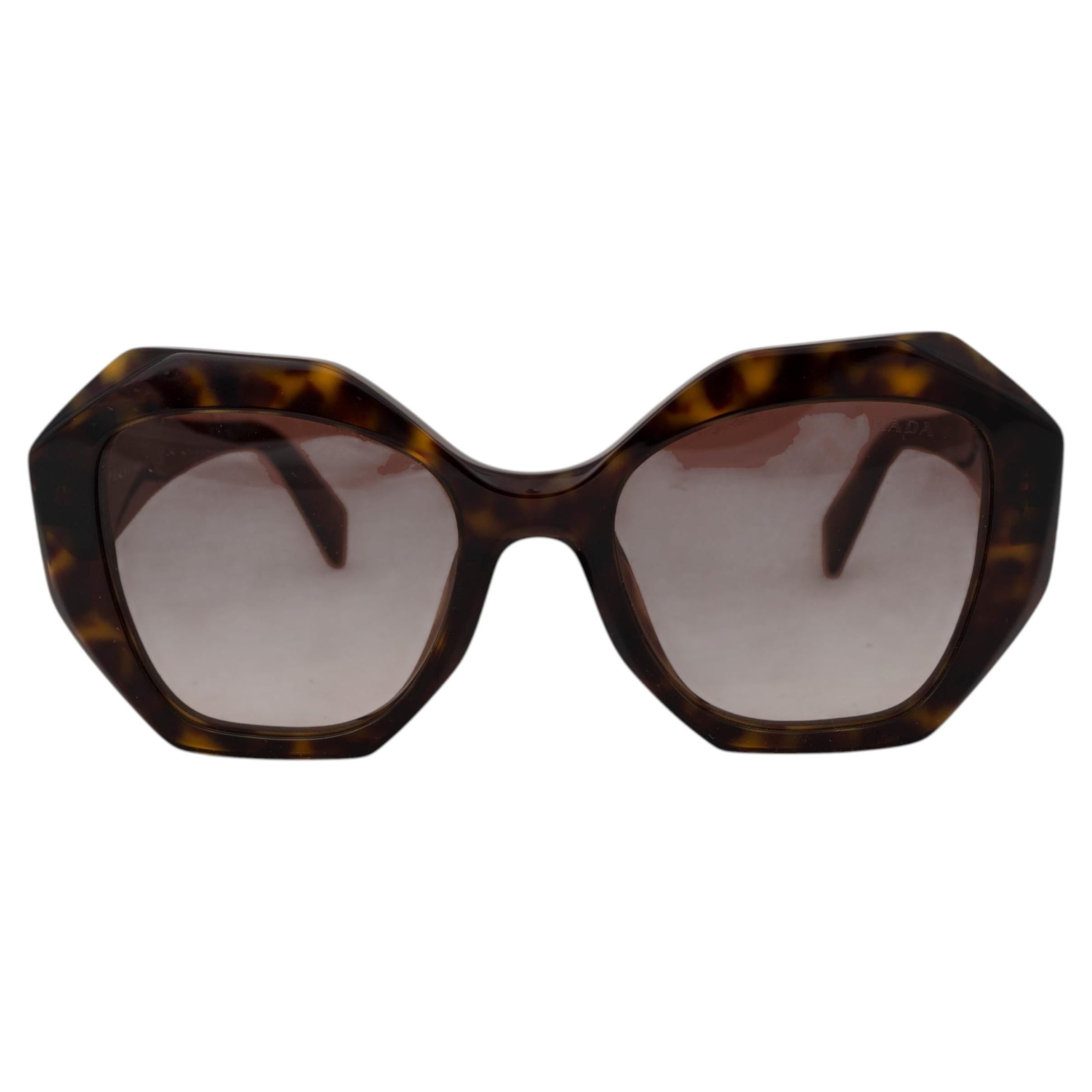 PRADA brown tortoise acetate GEOMETRIC Sunglasses SPR16W For Sale