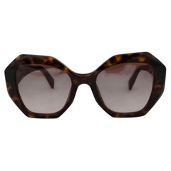 PRADA brown tortoise acetate GEOMETRIC Sunglasses SPR16W