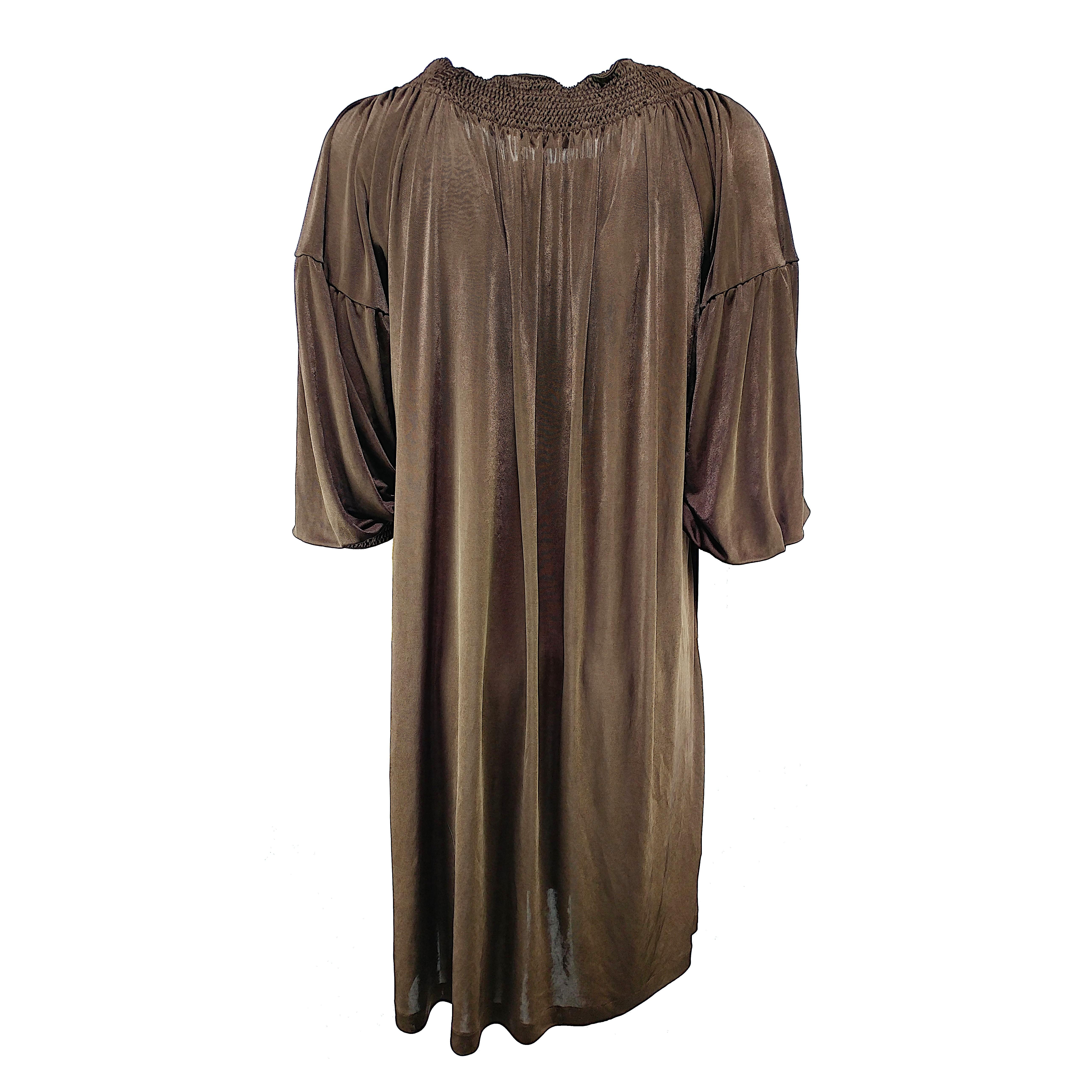 Black PRADA - Brown Tunic Tent Midi Dress with Three-Quarter Sleeves  Size S/M For Sale