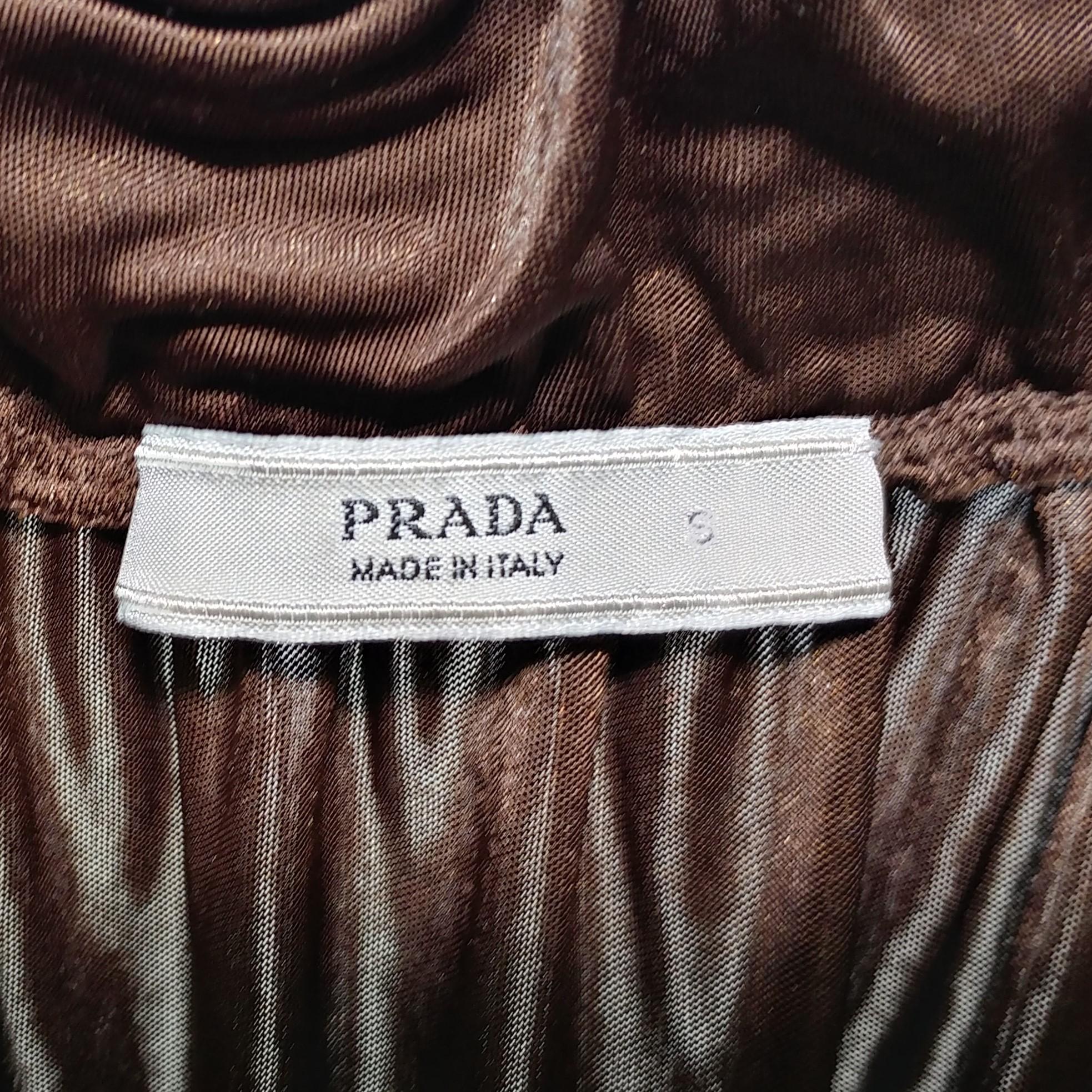 PRADA - Brown Tunic Tent Midi Dress with Three-Quarter Sleeves  Size S/M In Excellent Condition For Sale In Cuggiono, MI