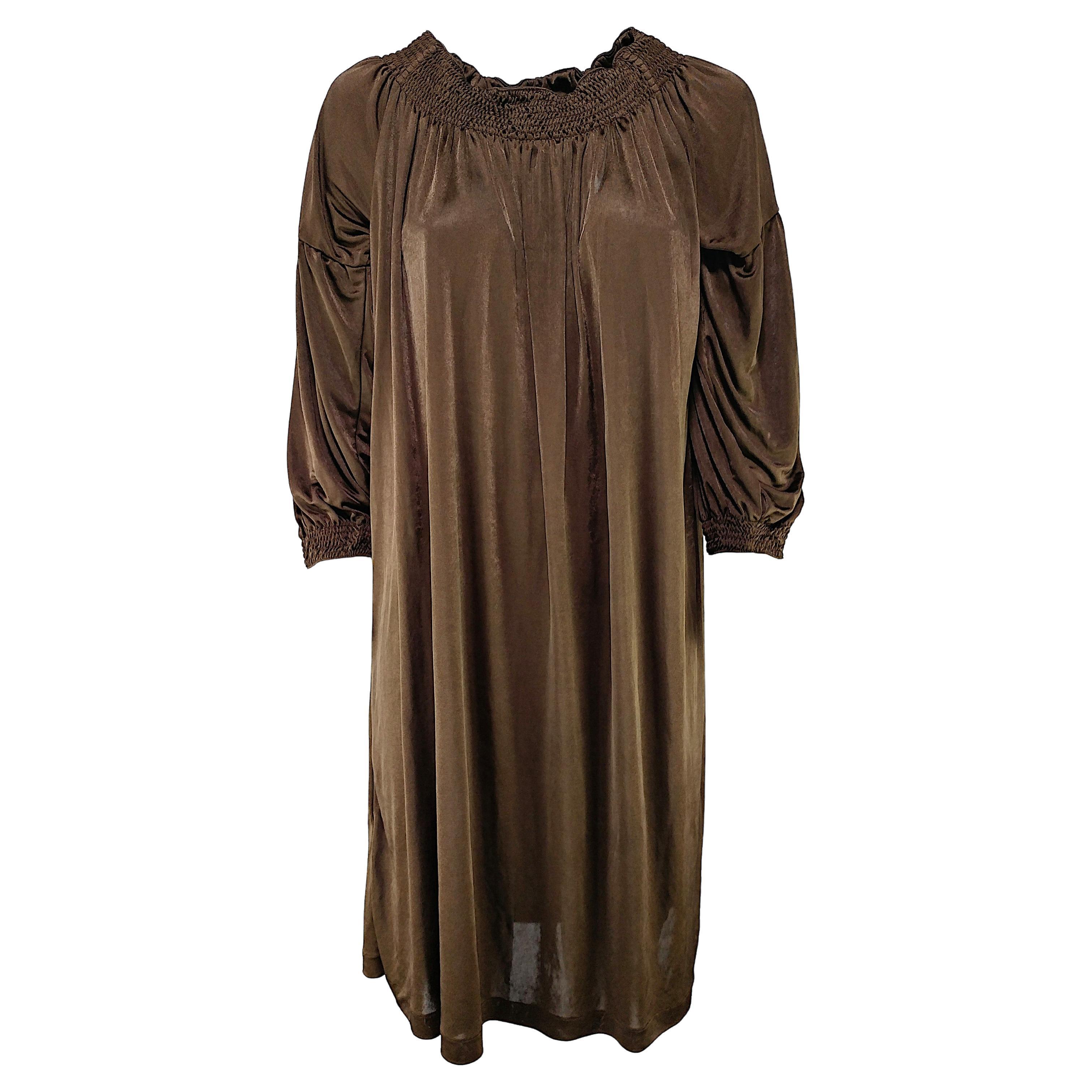 PRADA - Brown Tunic Tent Midi Dress with Three-Quarter Sleeves  Size S/M For Sale