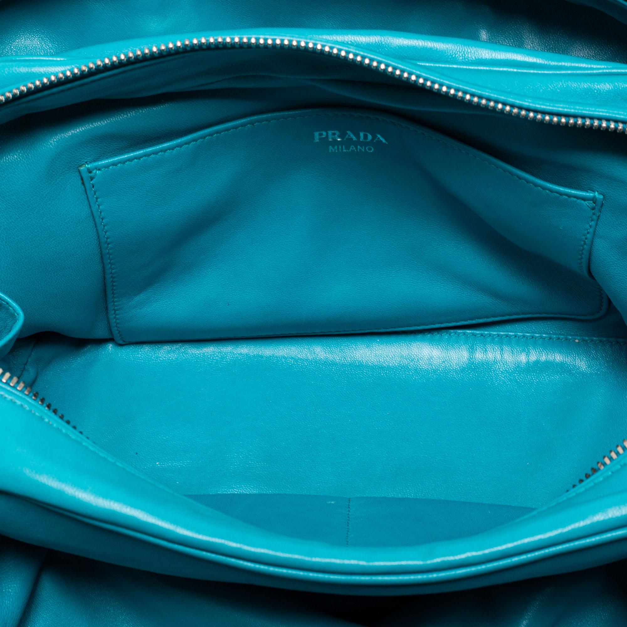 Prada Brown/Turquoise Leather Inside Bag In Good Condition In Dubai, Al Qouz 2