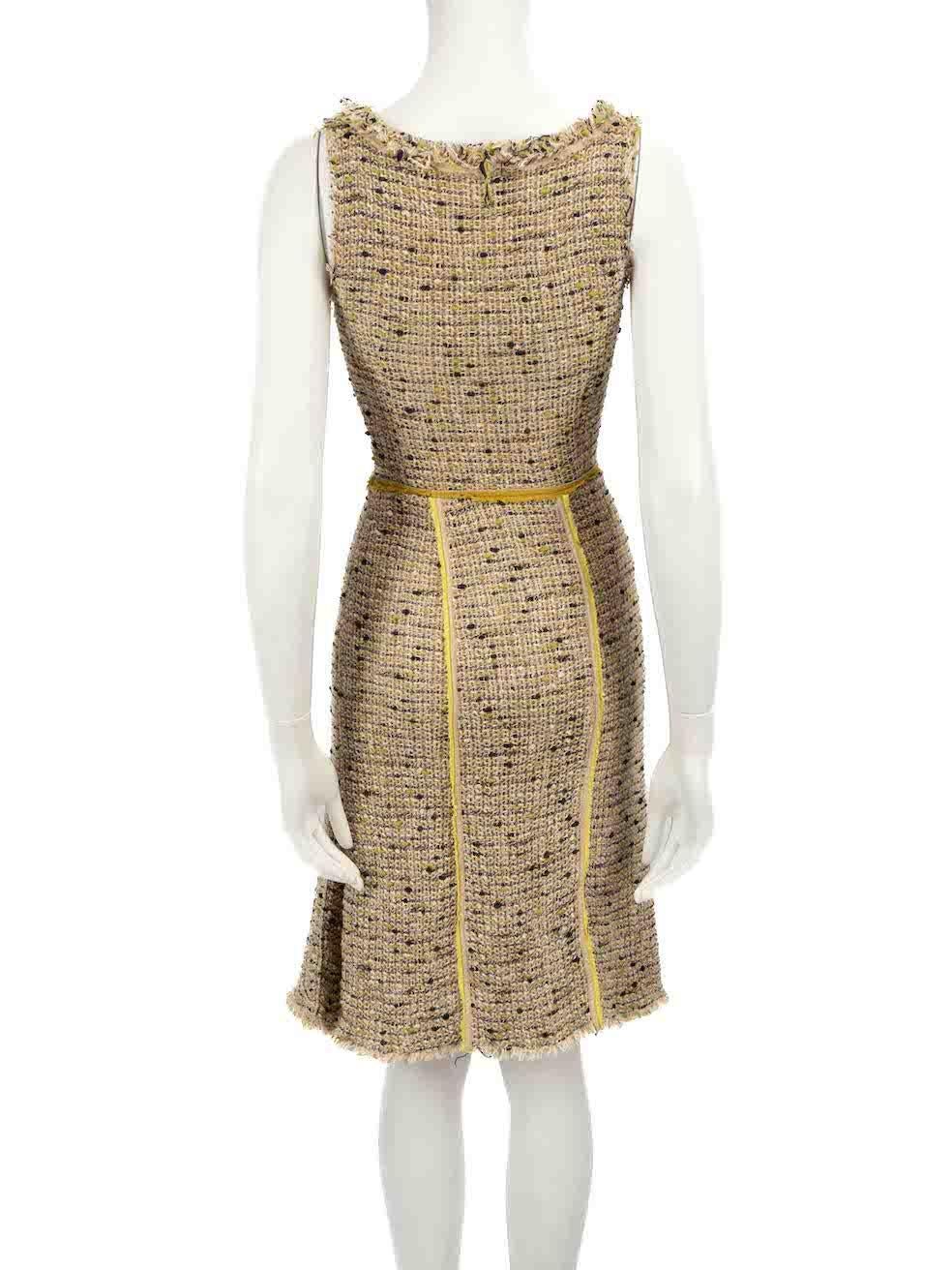 Prada Brown Tweed Woven Midi Dress Size XS In Good Condition In London, GB