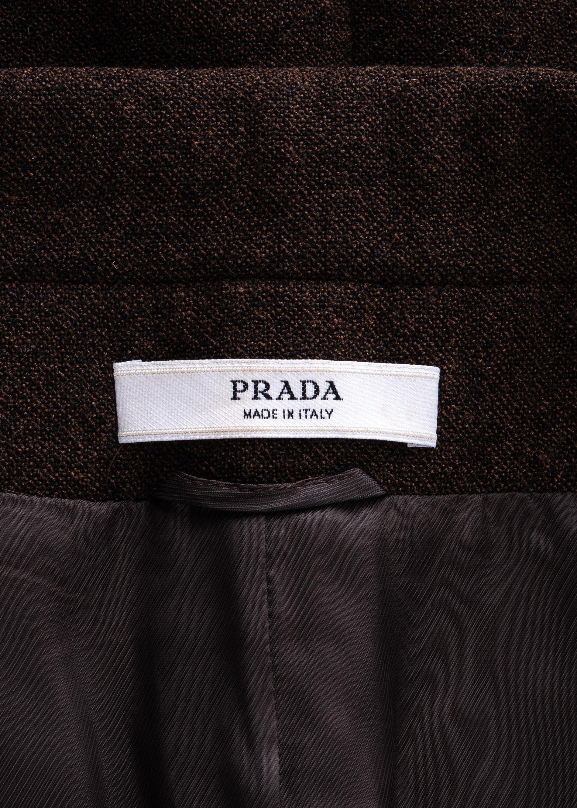 Prada brown virgin wool off-shoulder double breasted coat, fw 2009 3
