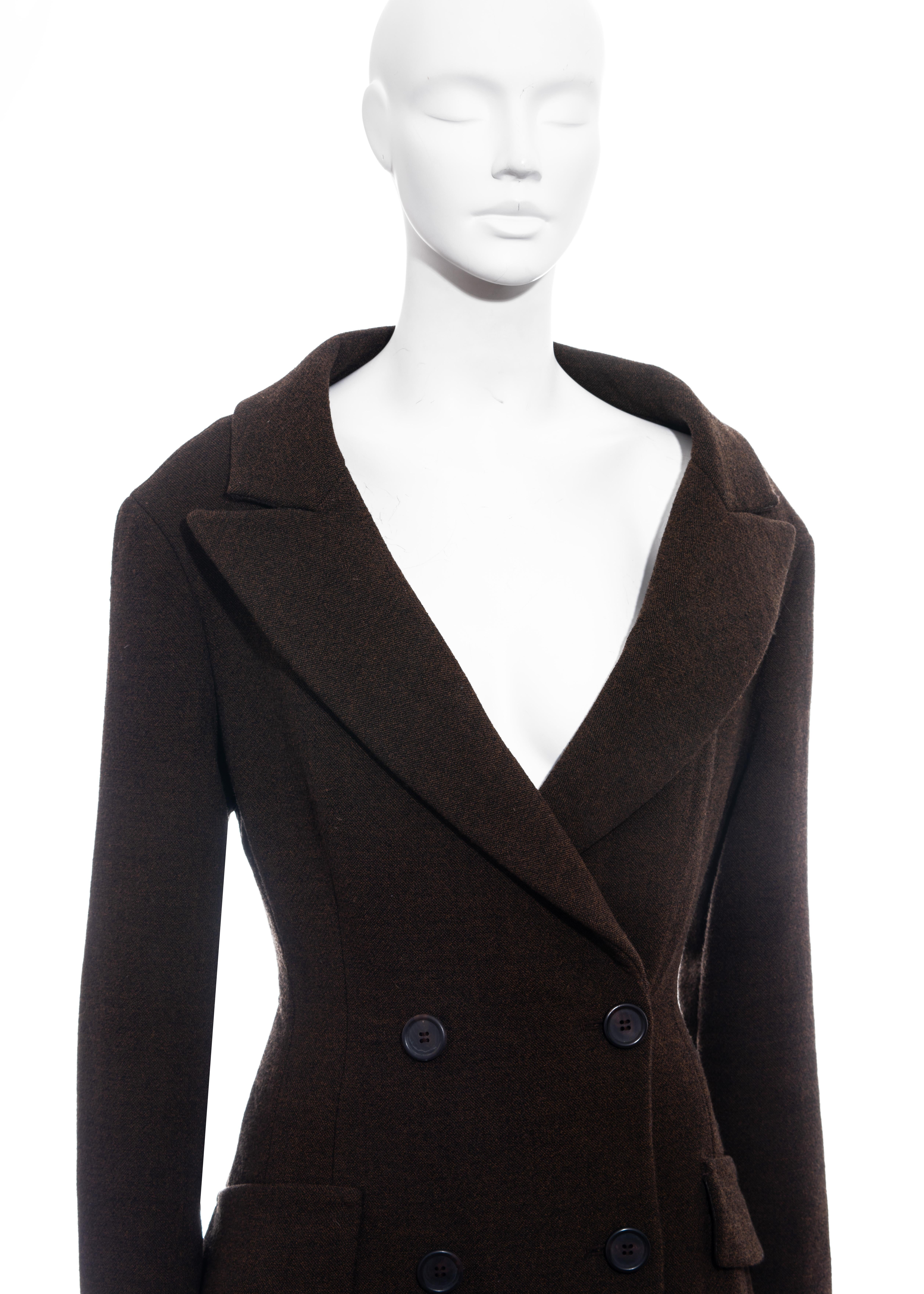 Prada brown virgin wool off-shoulder double breasted coat, fw 2009 In Excellent Condition In London, GB