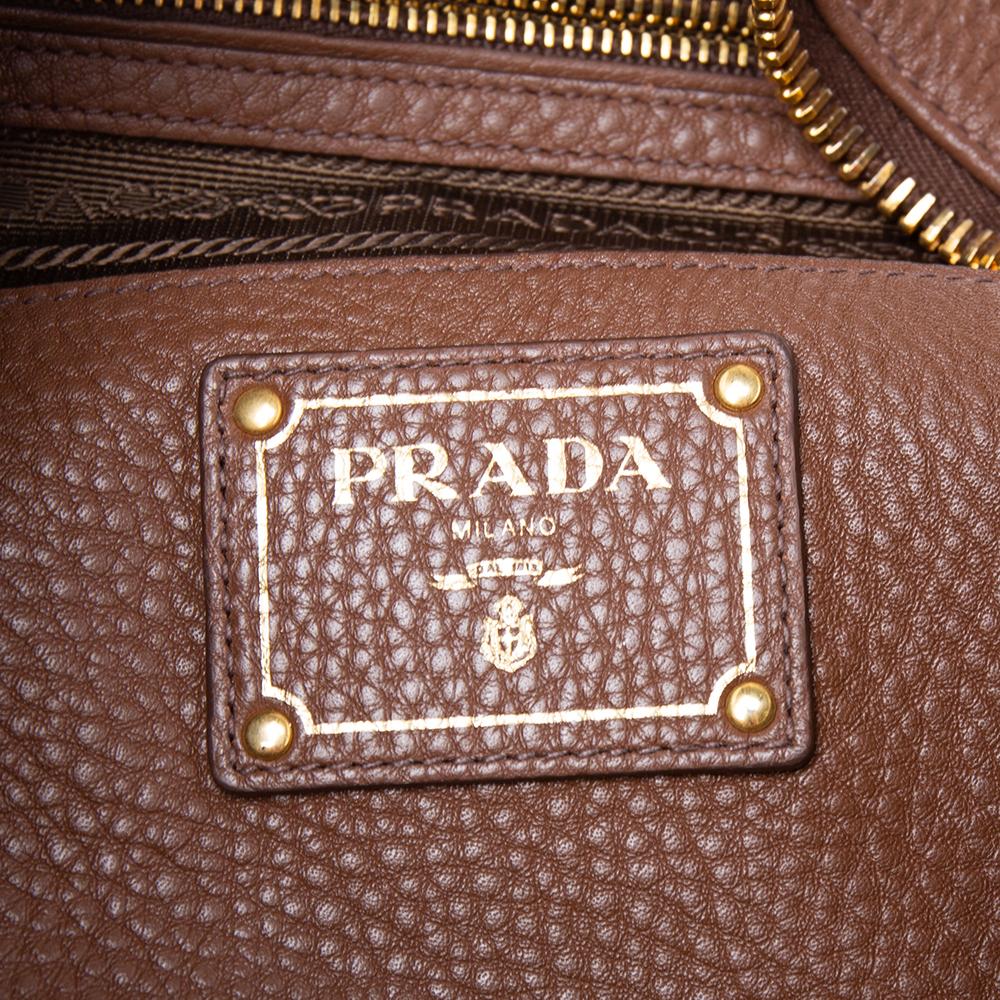 Prada Brown Vitello Daino Leather Logo Hobo 4
