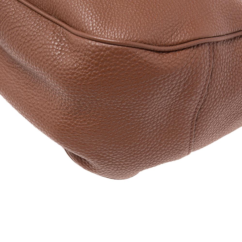 Women's Prada Brown Vitello Daino Leather Logo Hobo