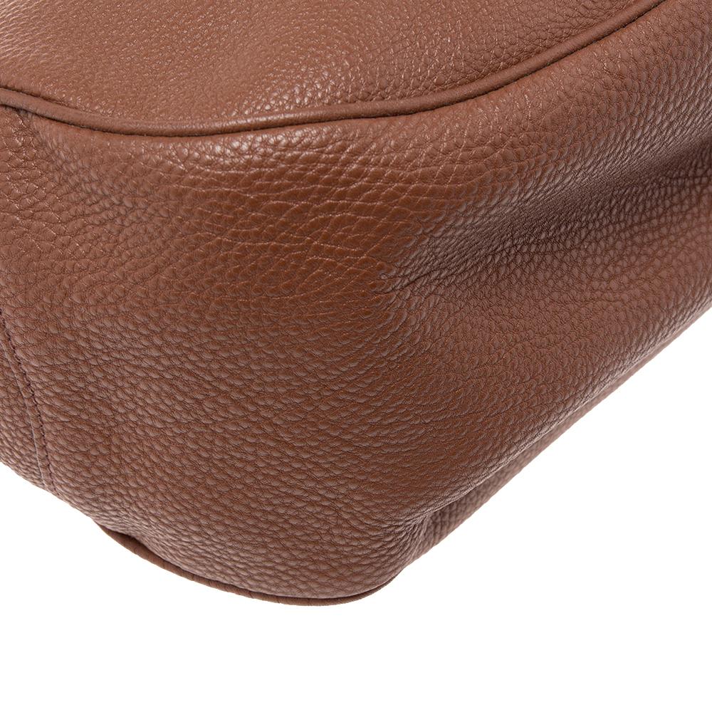 Prada Brown Vitello Daino Leather Logo Hobo 2