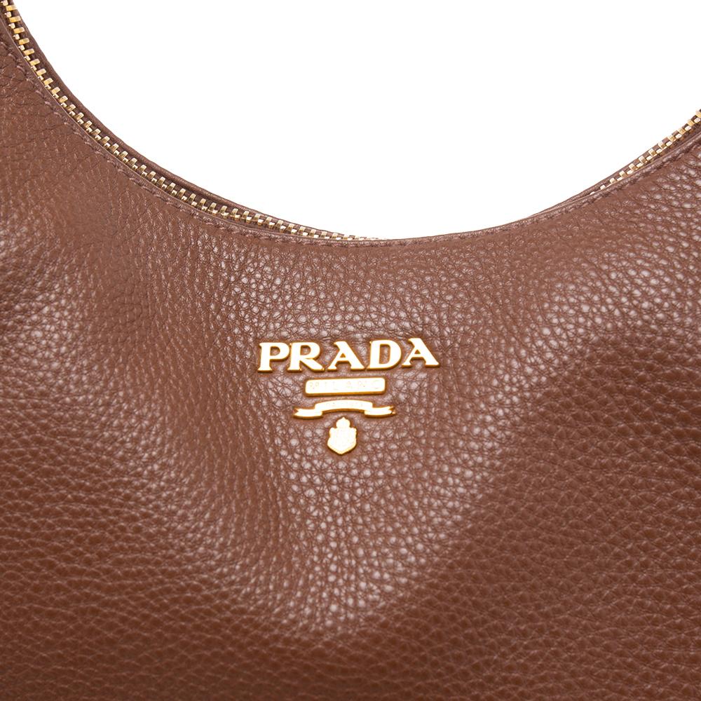 Prada Brown Vitello Daino Leather Logo Hobo 3