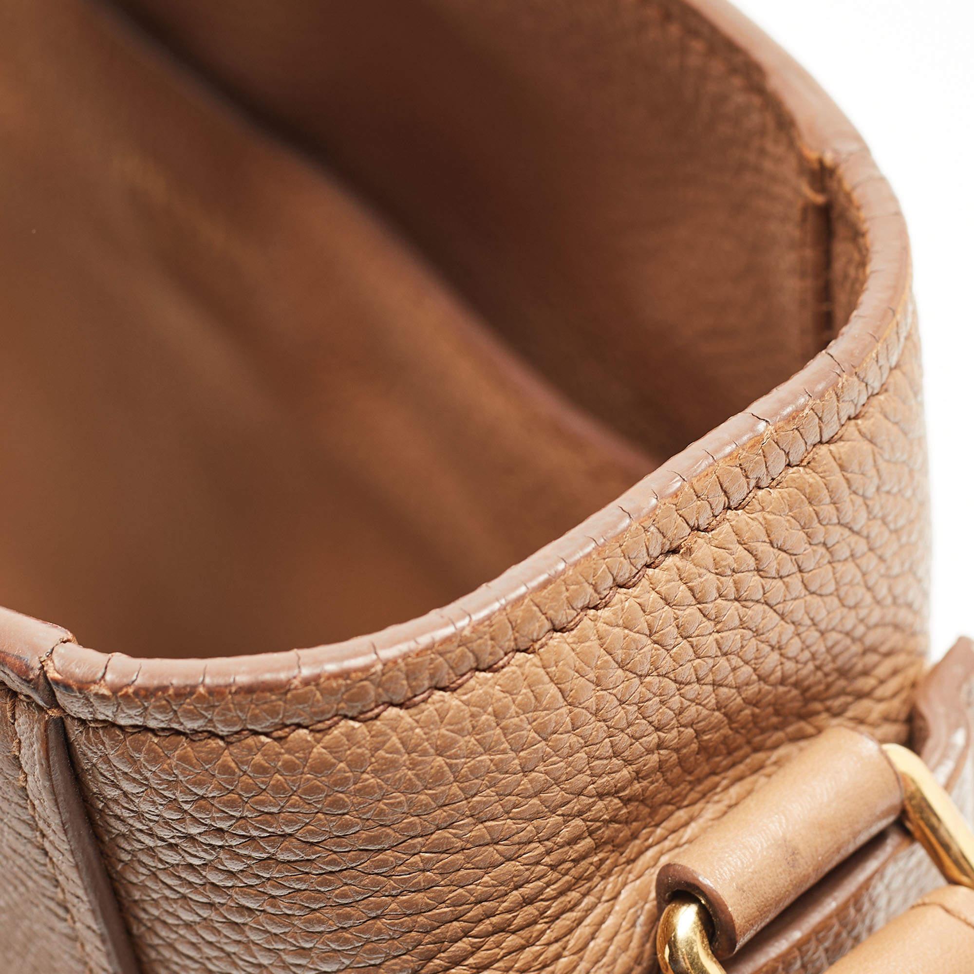 Prada Brown Vitello Daino Leather Logo Shoulder Bag For Sale 6