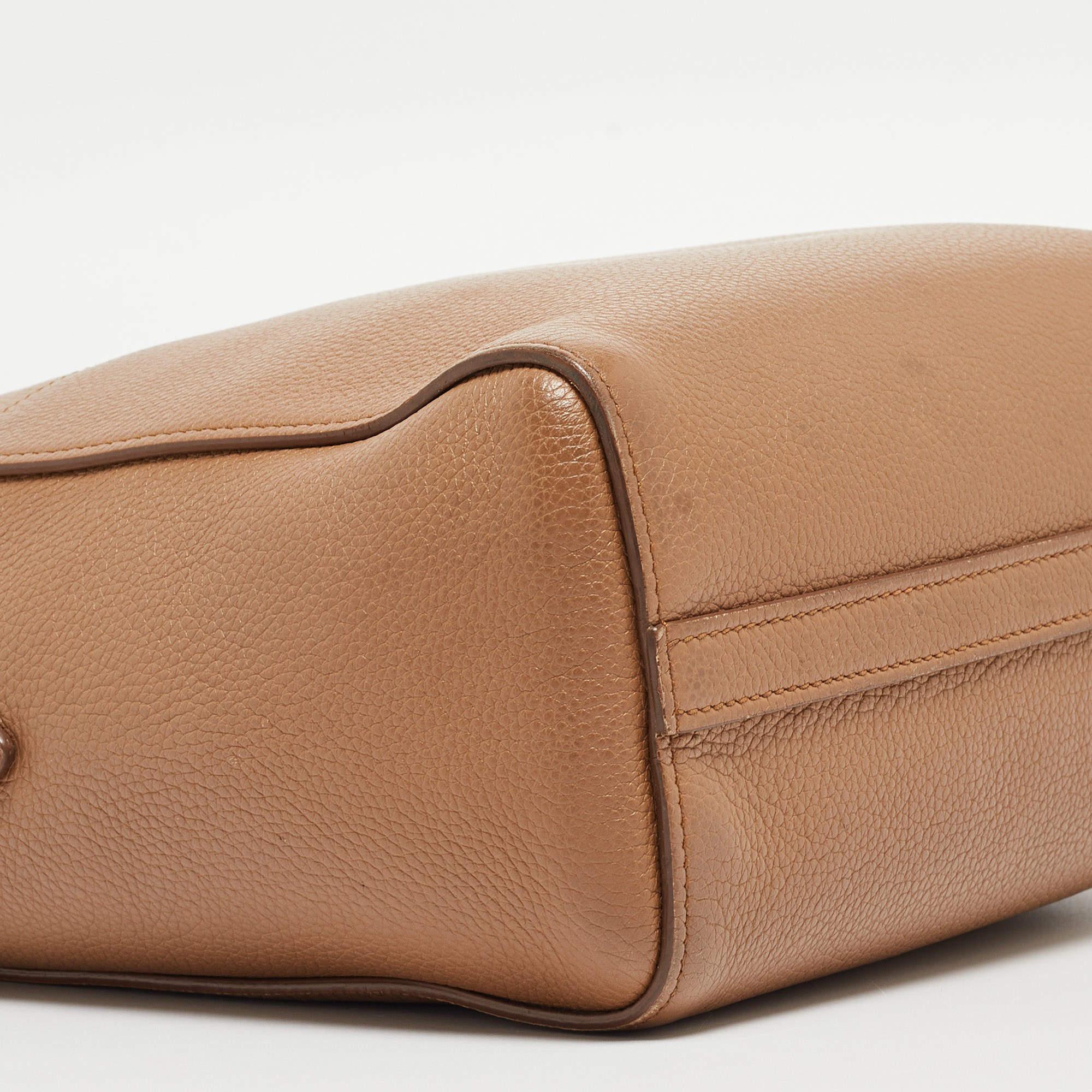 Prada Brown Vitello Daino Leather Logo Shoulder Bag For Sale 11