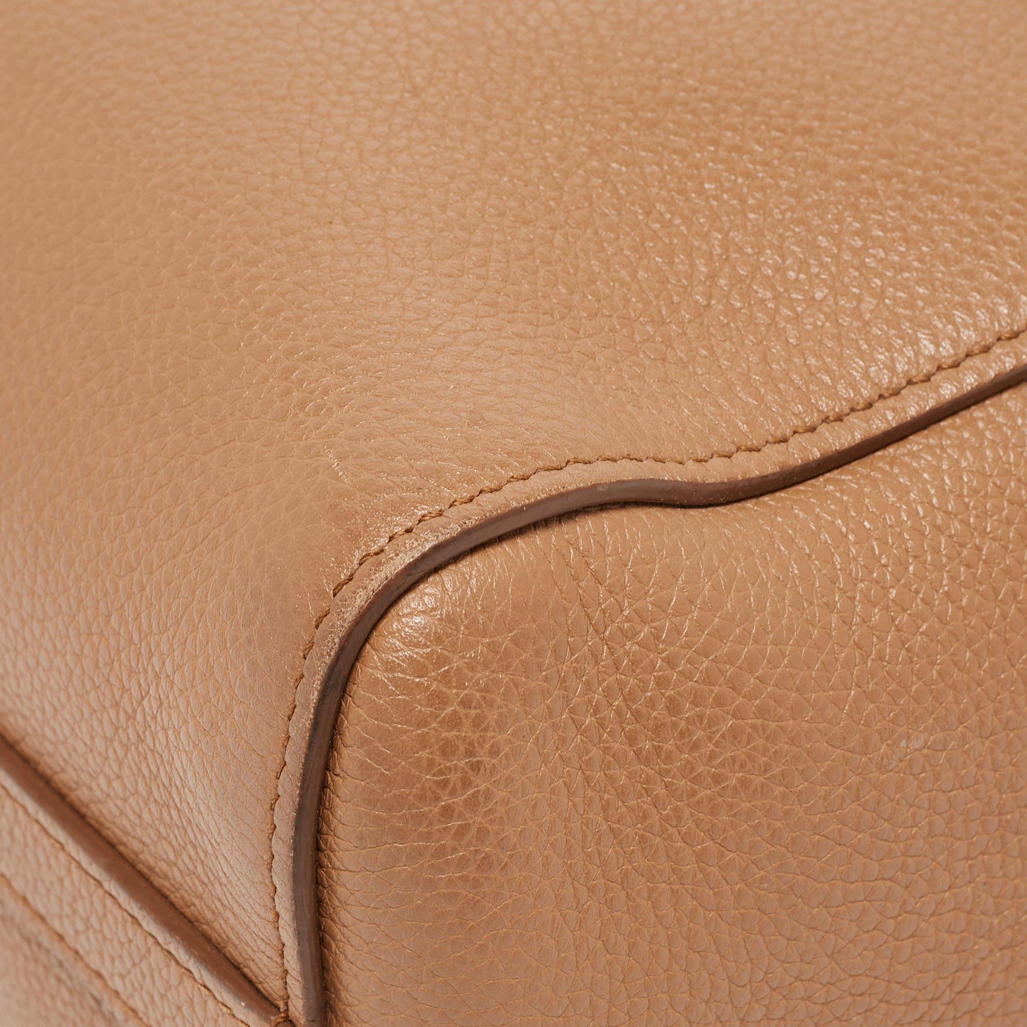 Prada Brown Vitello Daino Leather Logo Shoulder Bag For Sale 13