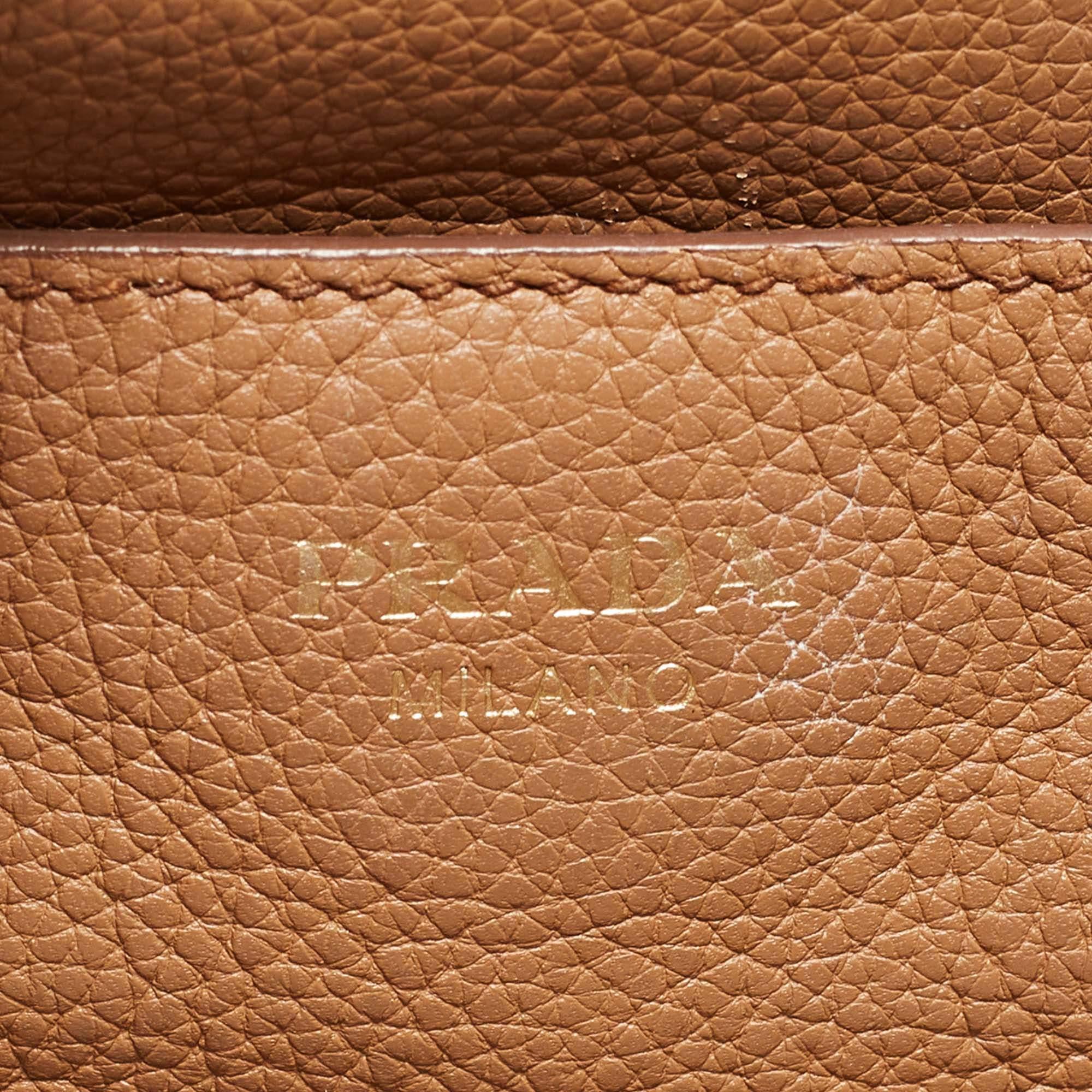 Prada Brown Vitello Daino Leather Logo Shoulder Bag For Sale 4