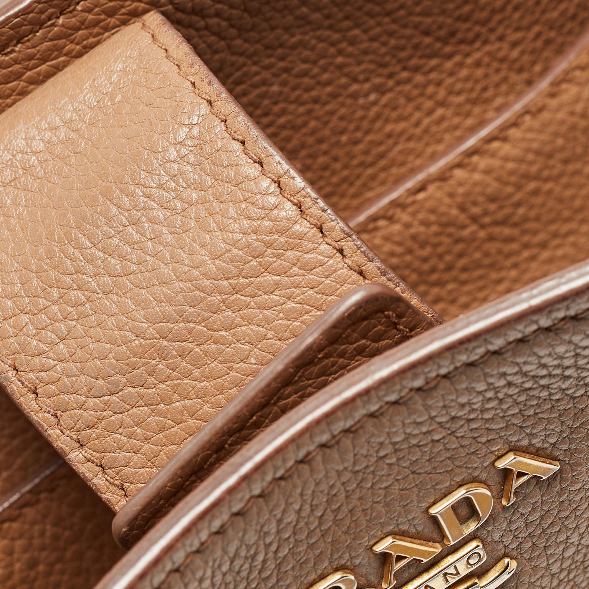Prada Brown Vitello Daino Leather Logo Shoulder Bag For Sale 5