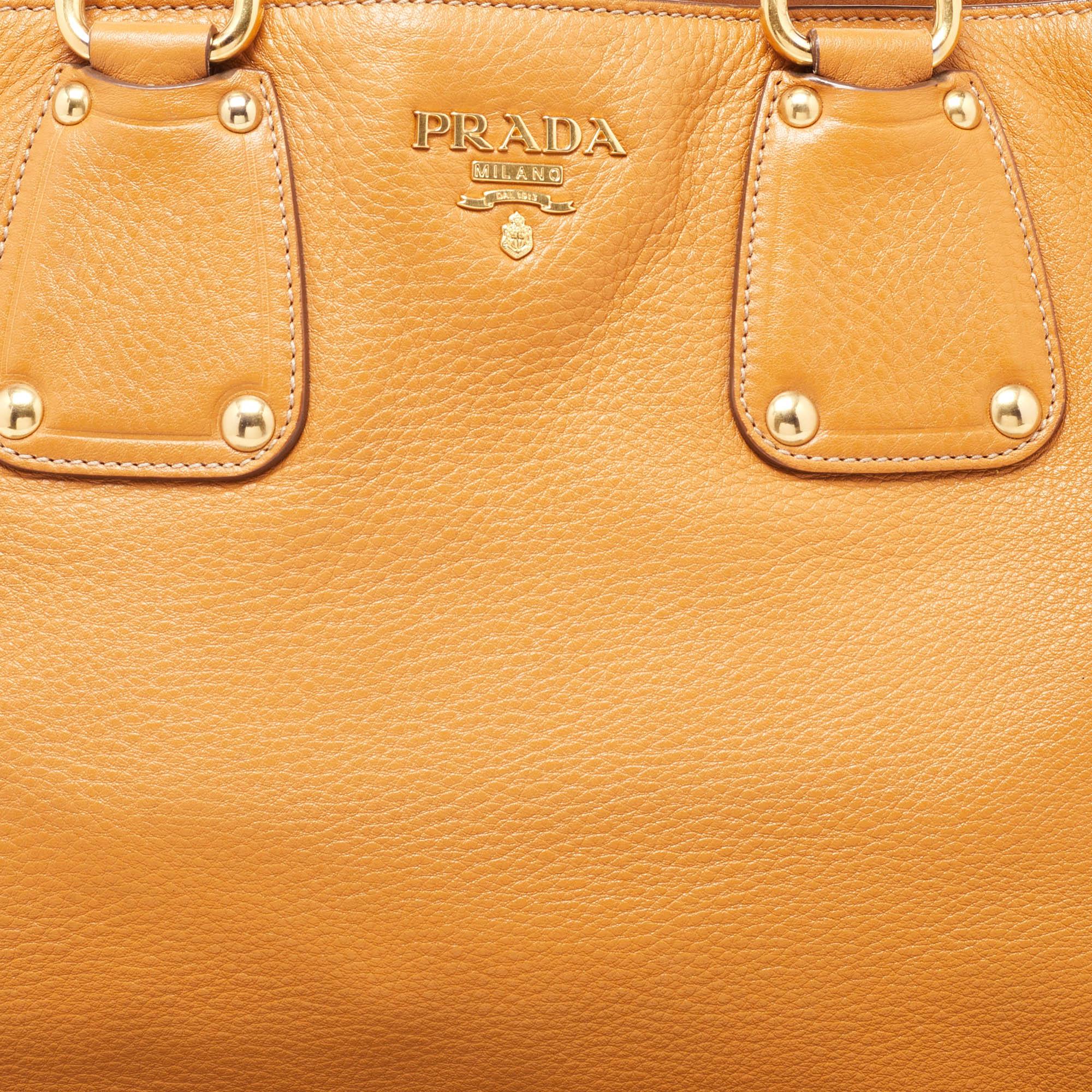 Prada Brown Vitello Daino Leather Open Tote 1