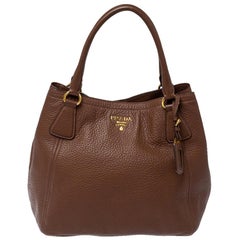 Prada Brown Vitello Daino Leather Open Tote