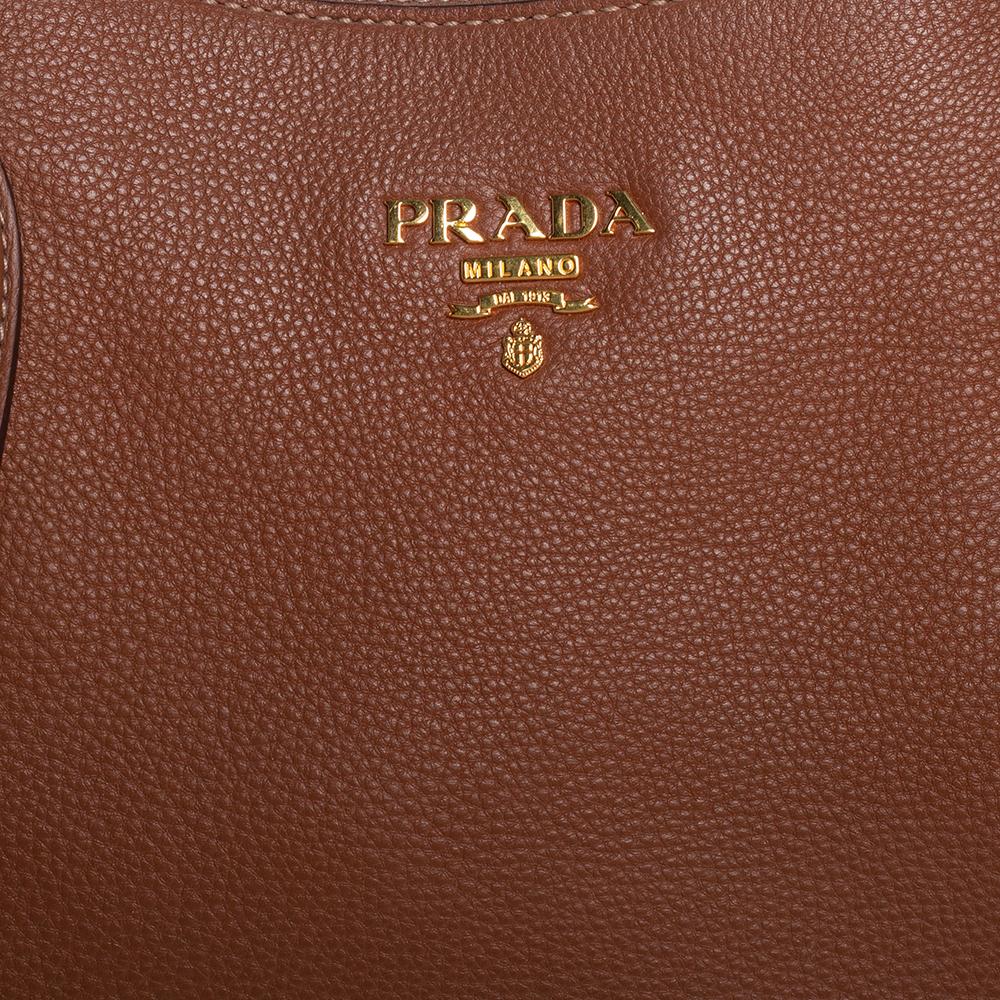Prada Braun Vitello Daino Leder Sacca 2 Manici Hobo 3