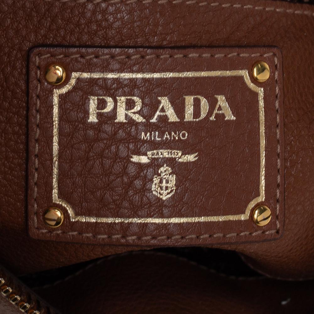 Women's Prada Brown Vitello Daino Leather Sacca 2 Manici Hobo