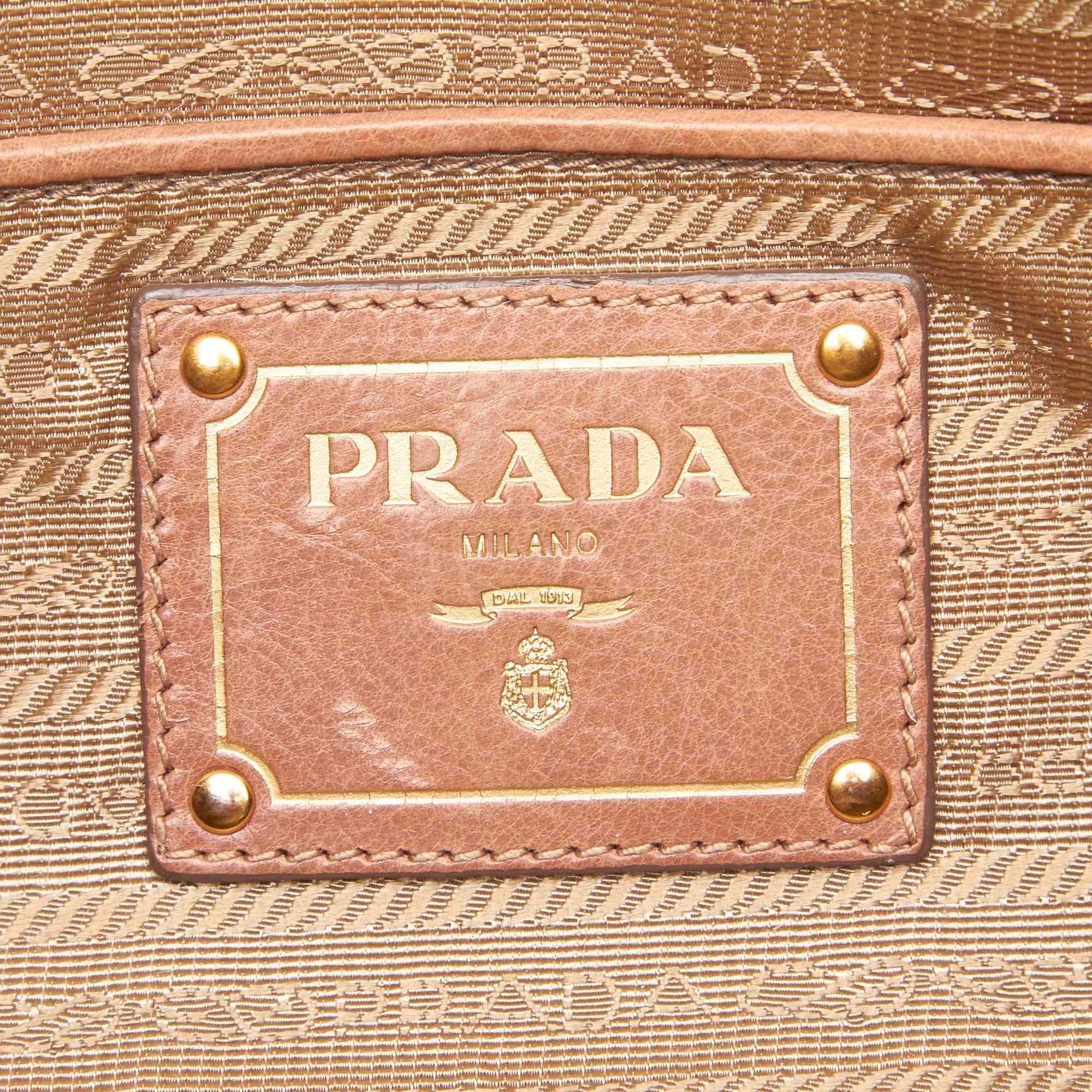 Prada Brown Vitello Daino Leather Satchel For Sale 2
