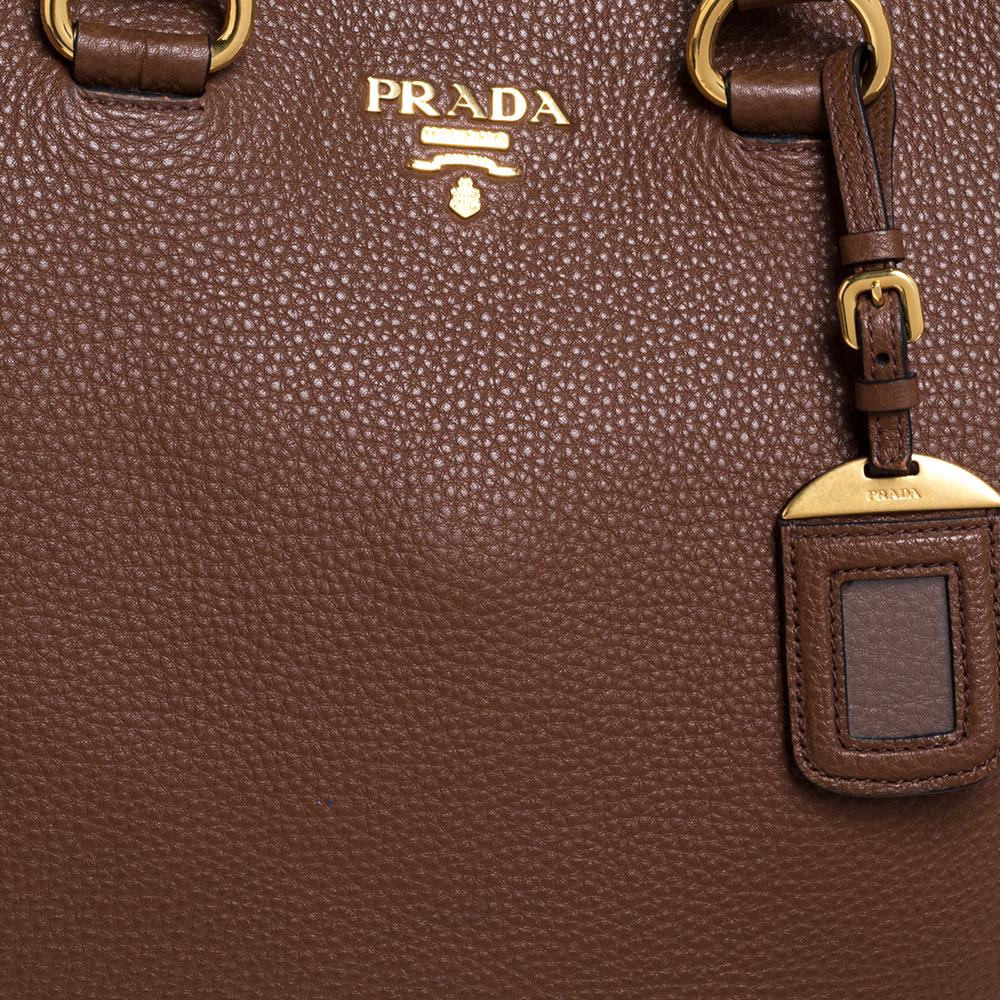 Prada Brown Vitello Daino Leather Shopper Tote In Good Condition In Dubai, Al Qouz 2