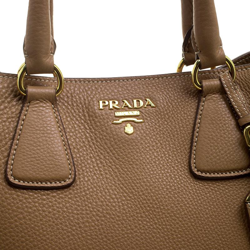 Women's Prada Brown Vitello Daino Leather Shopper Tote