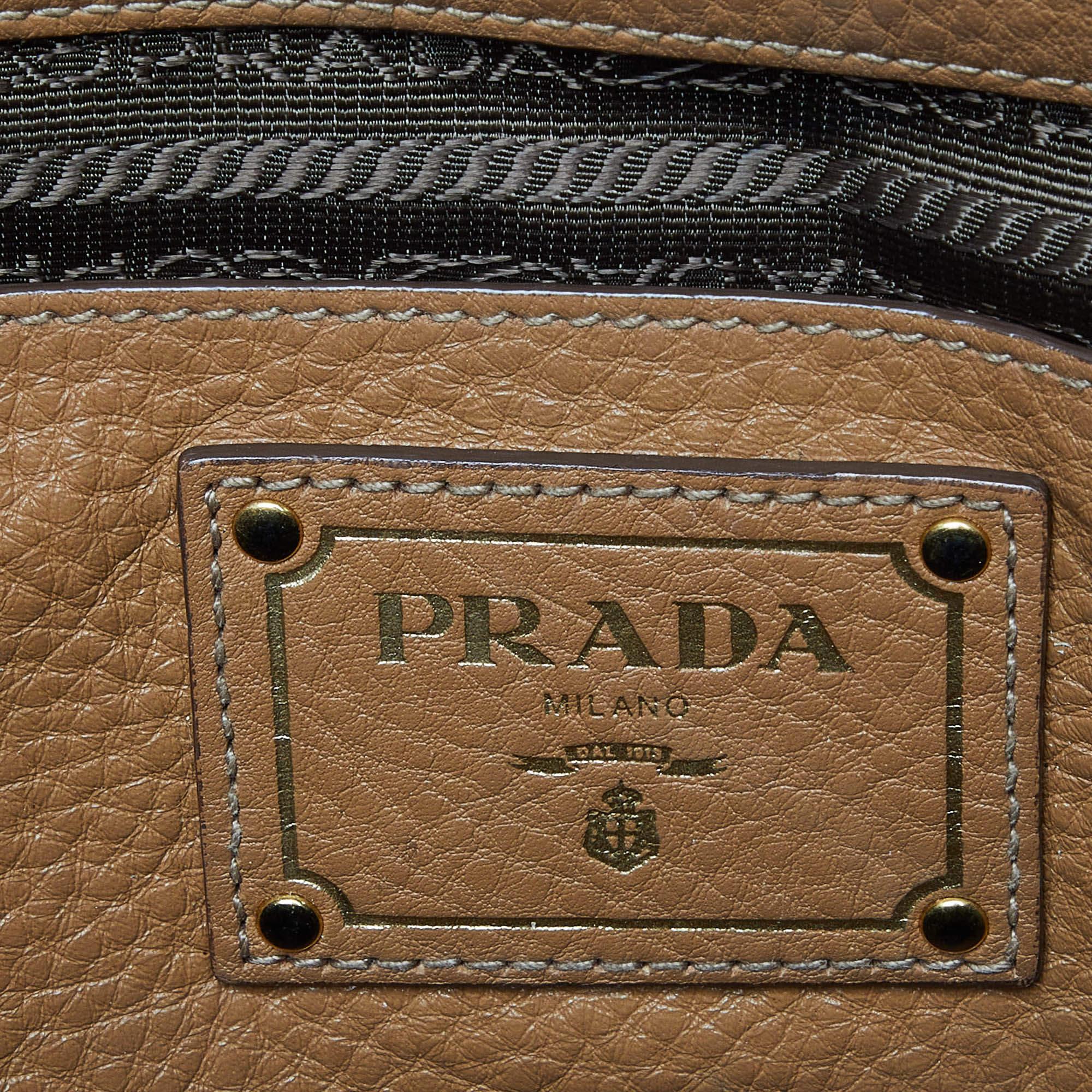 Prada Brown Vitello Daino Leather Tote For Sale 6