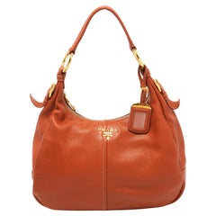 Prada Borsa con zip in pelle marrone Vitello Daino