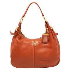 Prada Marron Vitello Daino Leather Zip Hobo