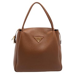 Prada Brown Vitello Daino Soft Leather Top Zip Tote