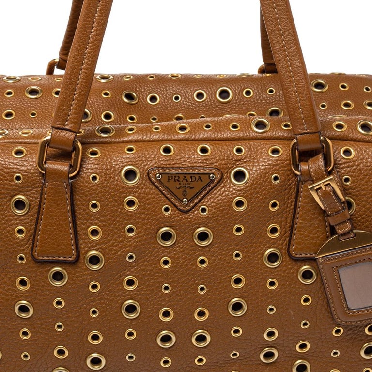 Prada Brown Vitello Diano Leather Grommet Bowler Bag at 1stDibs