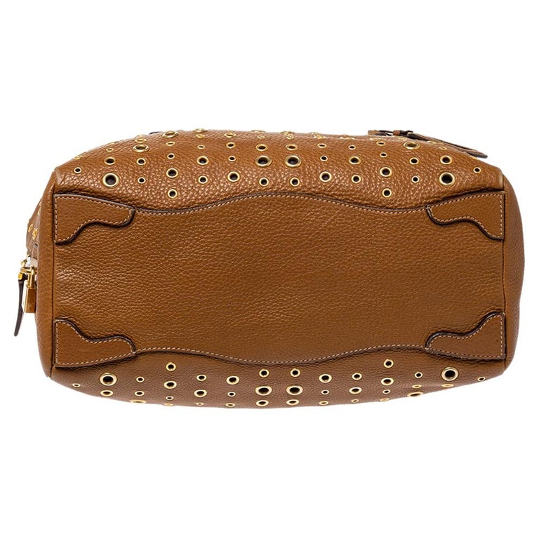 Prada Brown Vitello Diano Leather Grommet Bowler Bag at 1stDibs