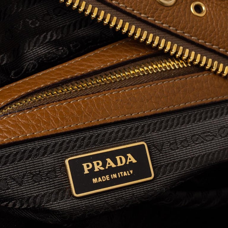 Prada Brown Vitello Diano Leather Grommet Bowler Bag at 1stDibs