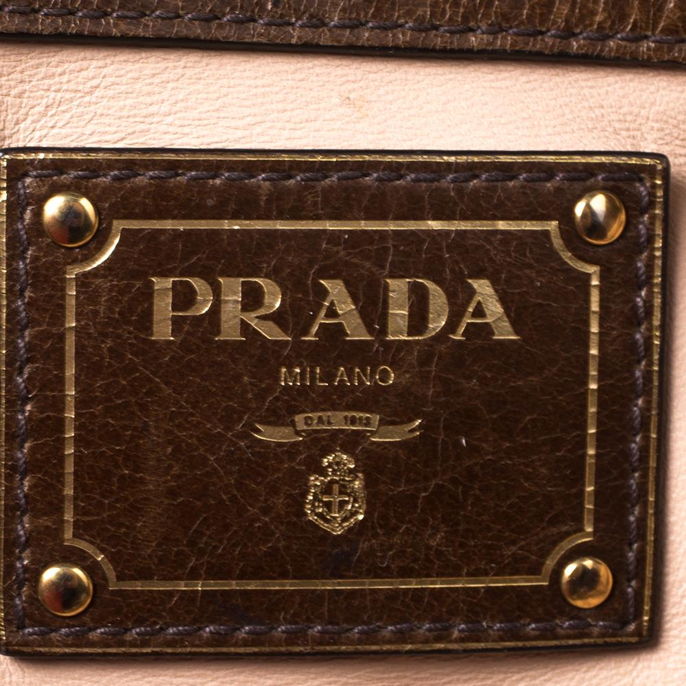 Prada Brown Vitello Shine Leather Chain Link Tote 2