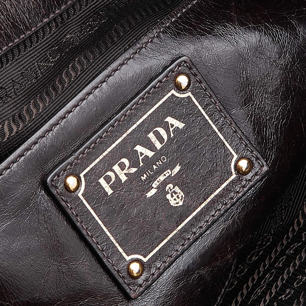 Prada Brown Vitello Shine Leather Zip Tote For Sale 5