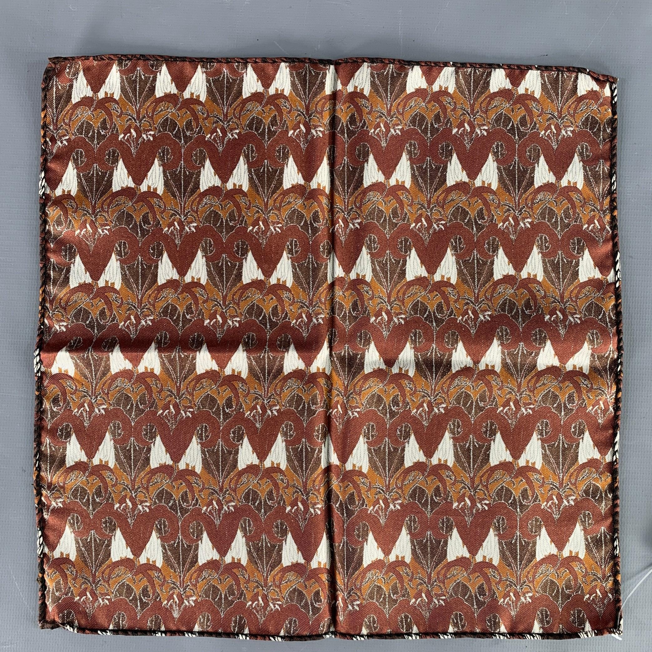 PRADA Brown White Abstract Floral Pocket Square In Good Condition For Sale In San Francisco, CA
