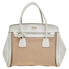 Prada Brown/White Canvas And Saffiano Leather Trimmed Satchel