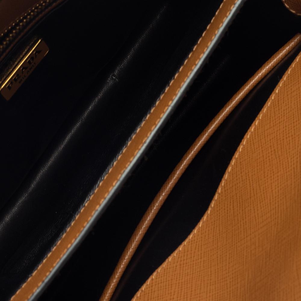 Prada Brown/White Saffiano Leather Box Shoulder Bag 5