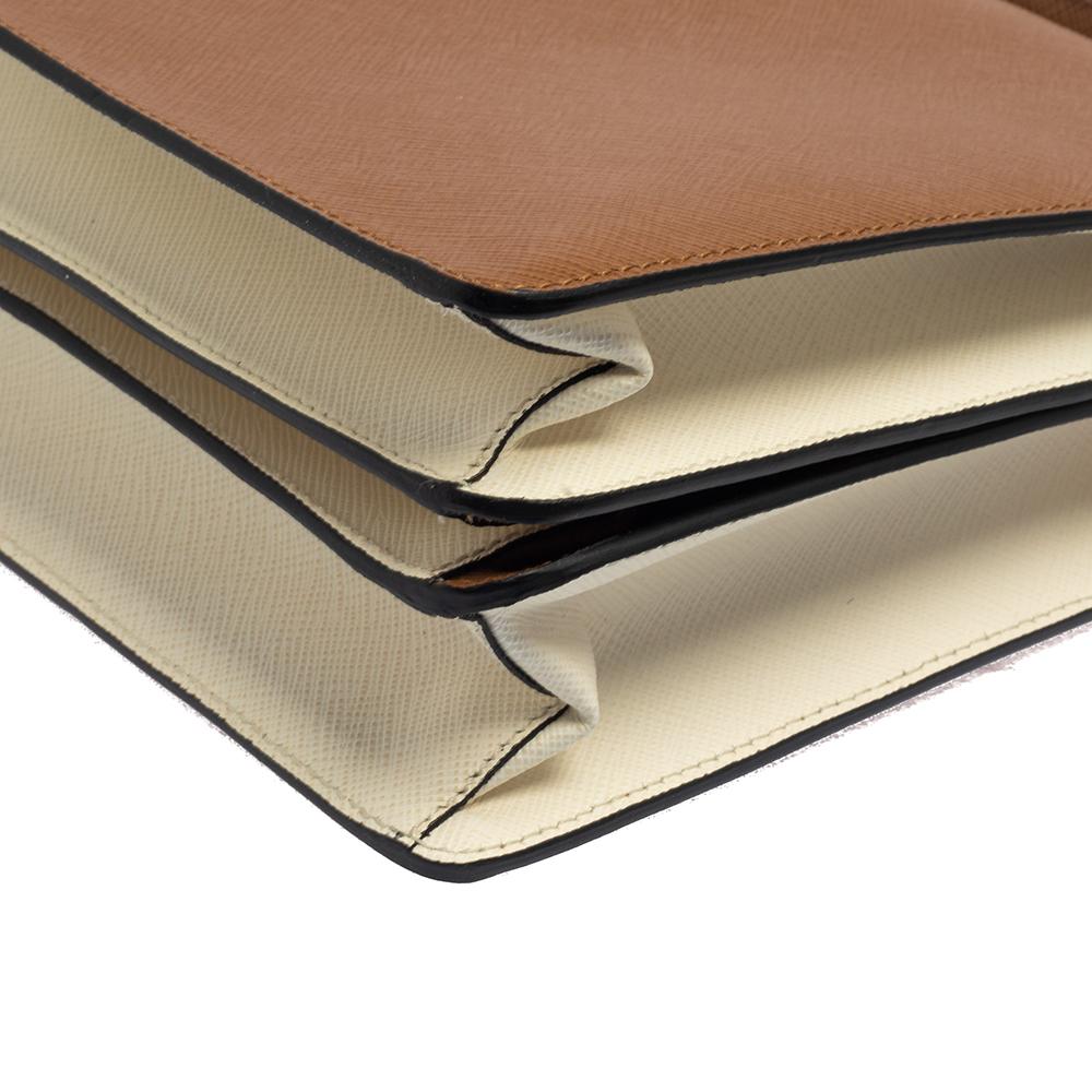 Prada Brown/White Saffiano Leather Box Shoulder Bag 6
