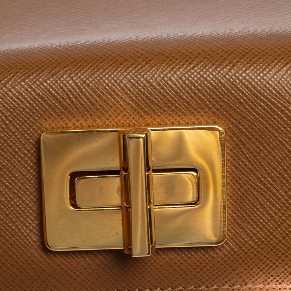 Prada Brown/White Saffiano Leather Box Shoulder Bag 8