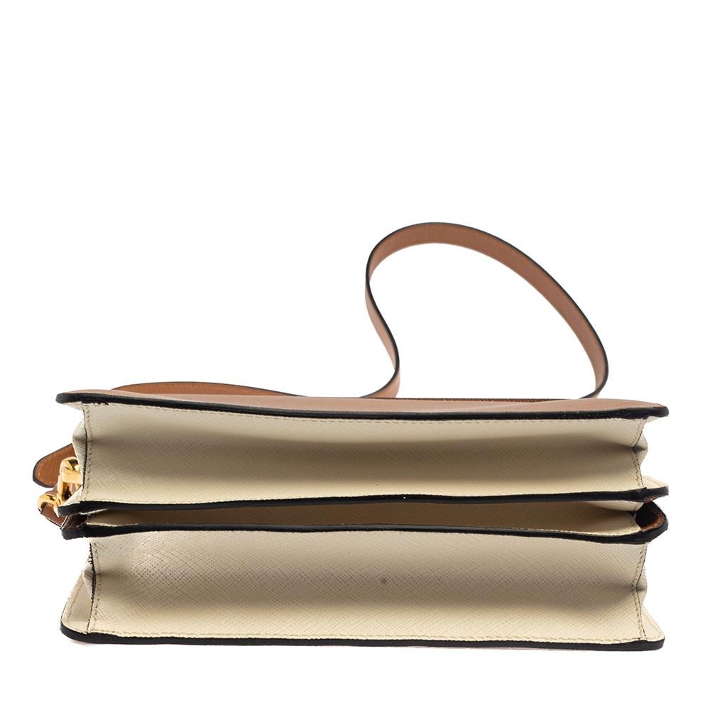 Women's Prada Brown/White Saffiano Leather Box Shoulder Bag