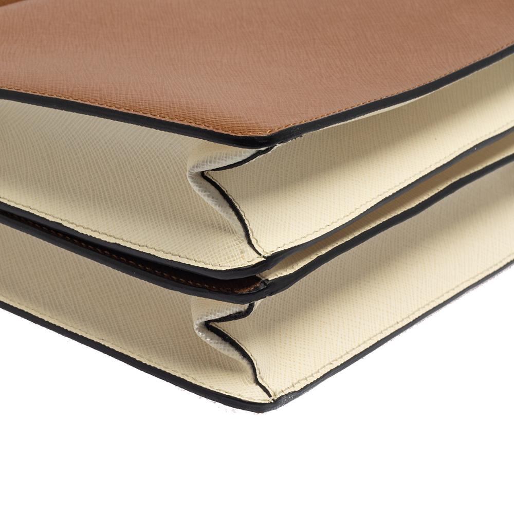 Prada Brown/White Saffiano Leather Box Shoulder Bag 2
