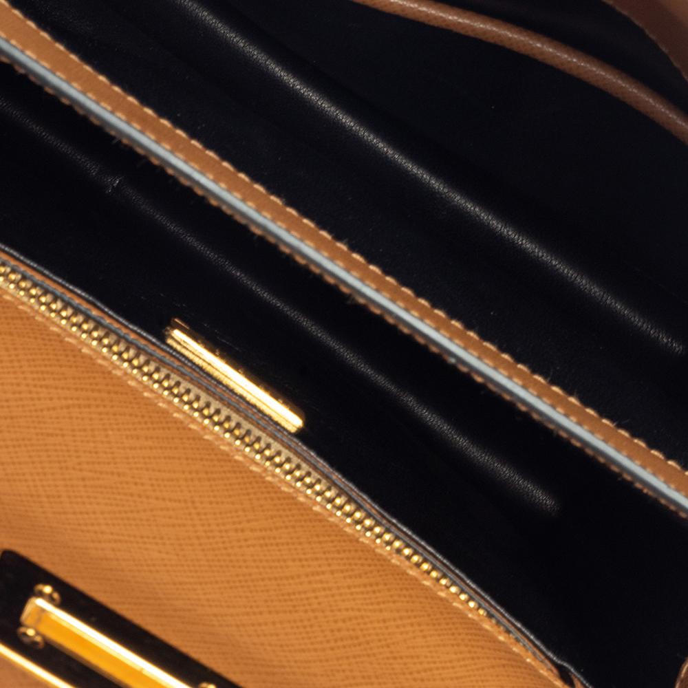 Prada Brown/White Saffiano Leather Box Shoulder Bag 3