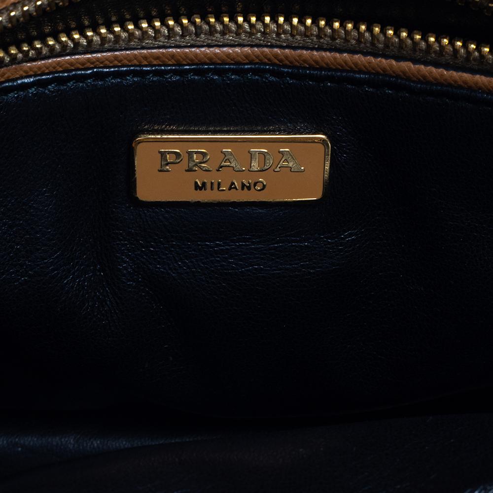 Prada Brown/White Saffiano Leather Box Shoulder Bag 4