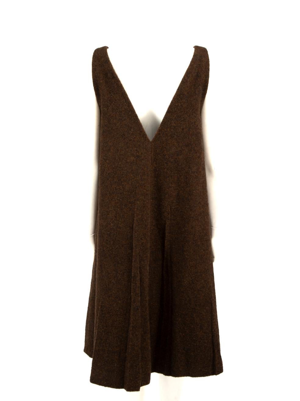 Prada Brown Wool Oversized Pleated Dress Size XXS In Excellent Condition In London, GB