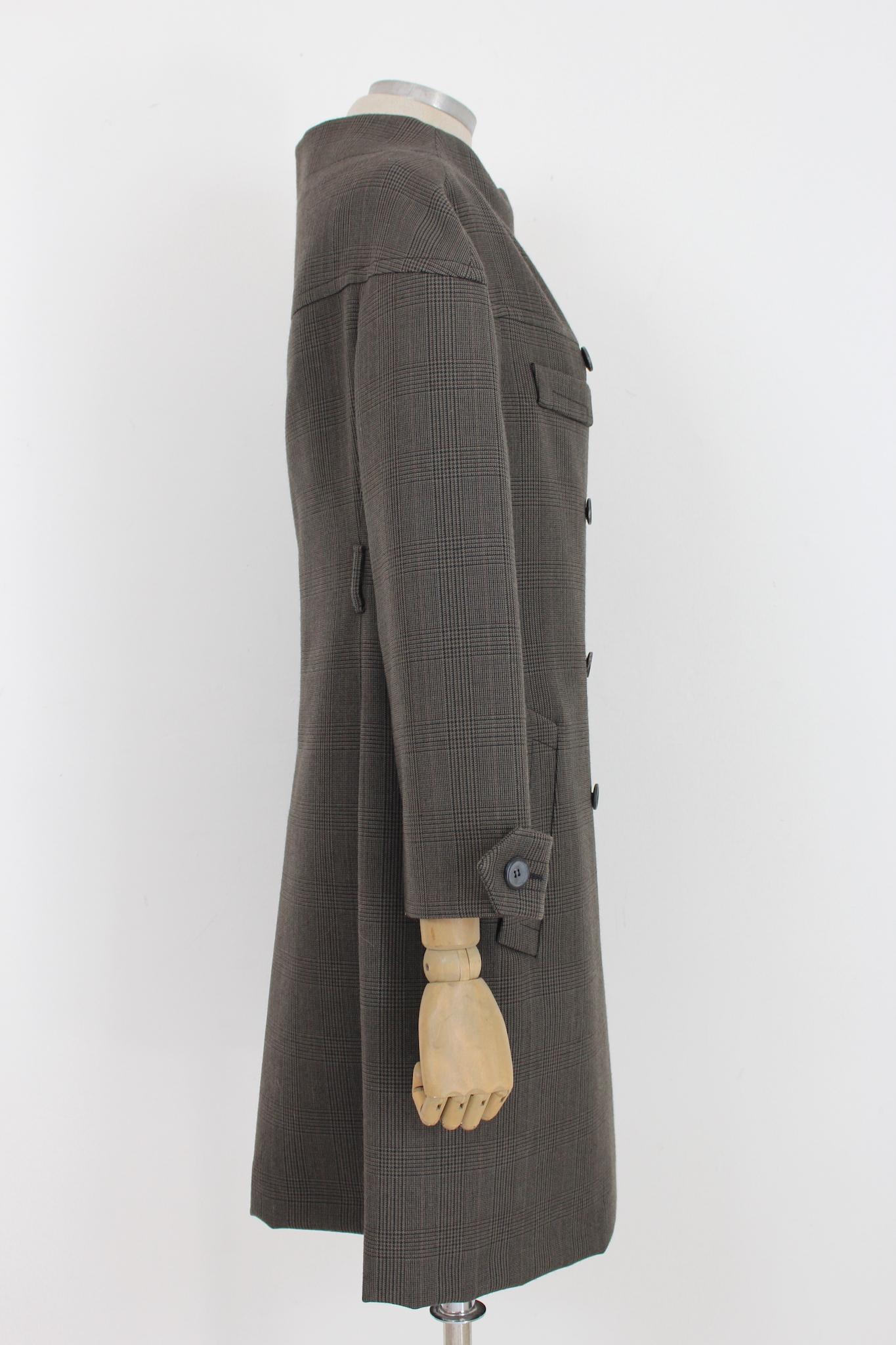 Black Prada Brown Wool Vintage Check Coat