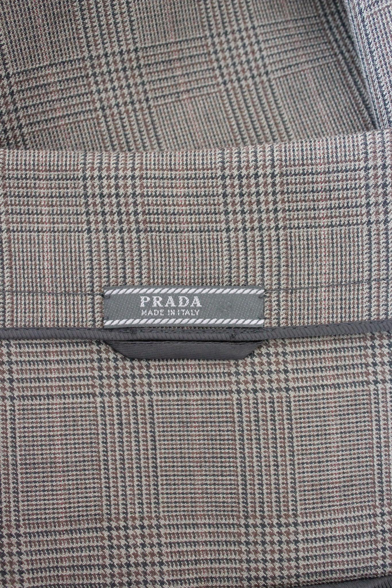 Prada Brown Wool Vintage Check Coat 1