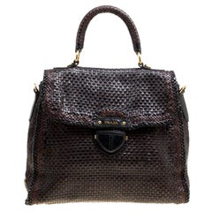 Prada Brown Woven Leather Madras Top Handle Bag