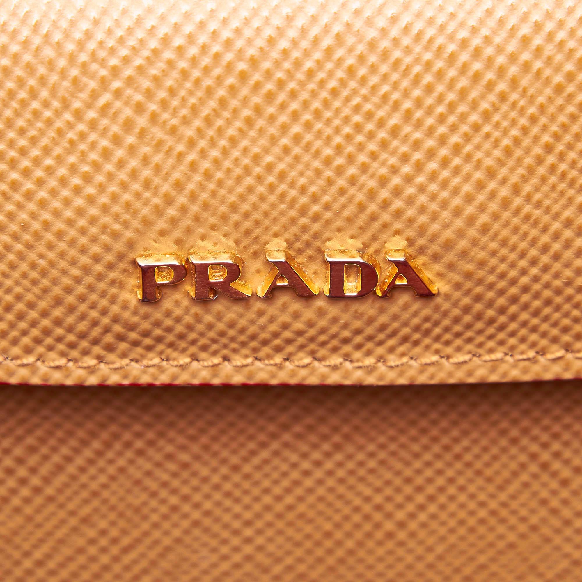 Prada Brown x Beige Saffiano Leather Tote Bag For Sale 3