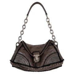 PRADA Bruciato sac 2010 en cuir marron clouté doublé mouton